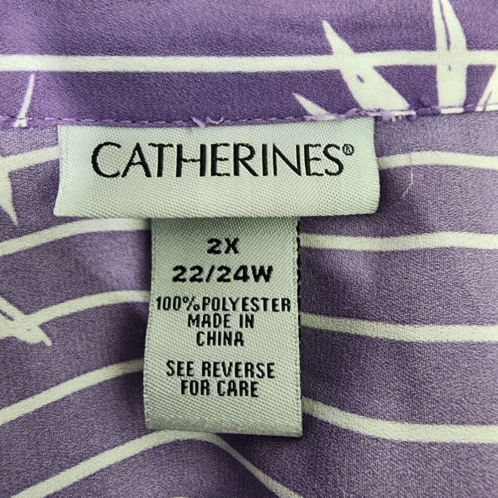 Catherines Womens Shirt Size 2X 22/24W Purple White Striped Floral Sheer Button - Picture 8 of 10